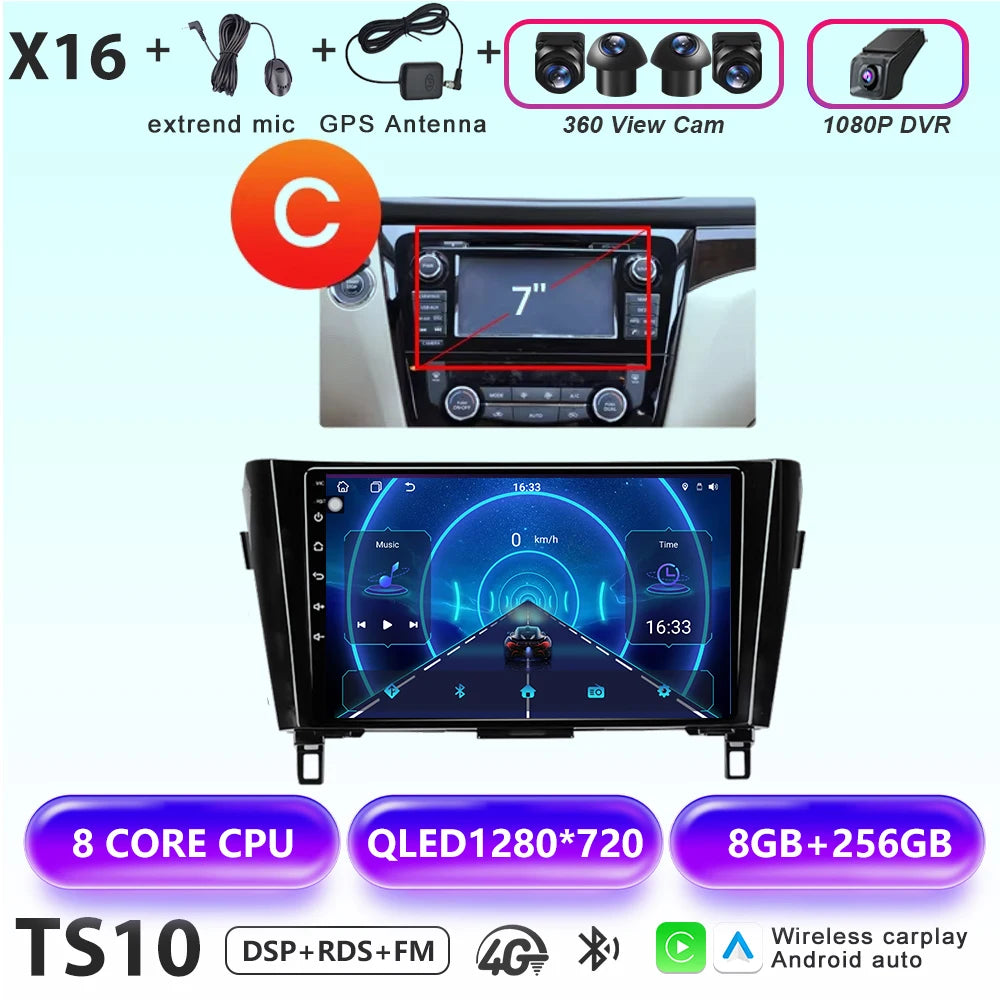 Wireless CarPlay Android Auto Car Radio for Nissan Qashqai J11 X-Trail 3 2013-2017 avigation GPS Car Radio Multimedia Video Play