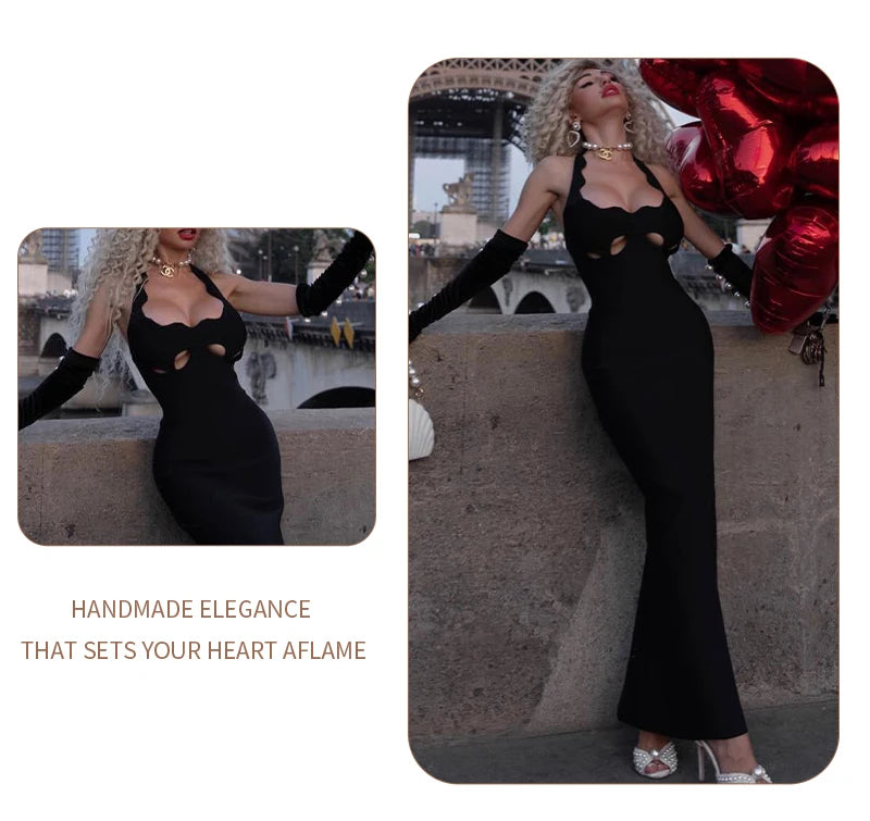VC Black Halter Elegant Dress For Women 2026 New Summer Evening Party Celebrity Bodycon Long Dress Red Brown Prom Vestido