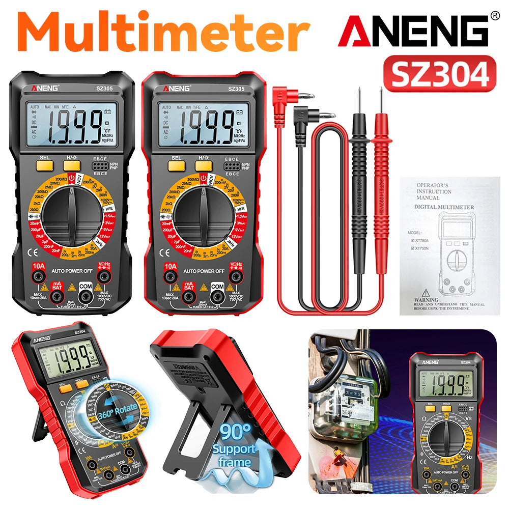 Digital Multimeter Votage Current Ohm Test Tool Large Screen Voltage Detector Auto-Ranging 2000 Counts Handheld Electrical Tools
