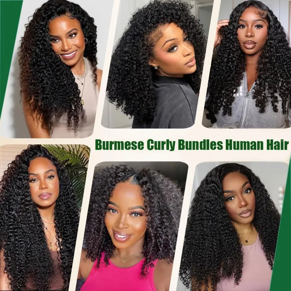 Burmese Curly Human Hair Bundles — 12A Remy Water Wave Weave (12"–40")