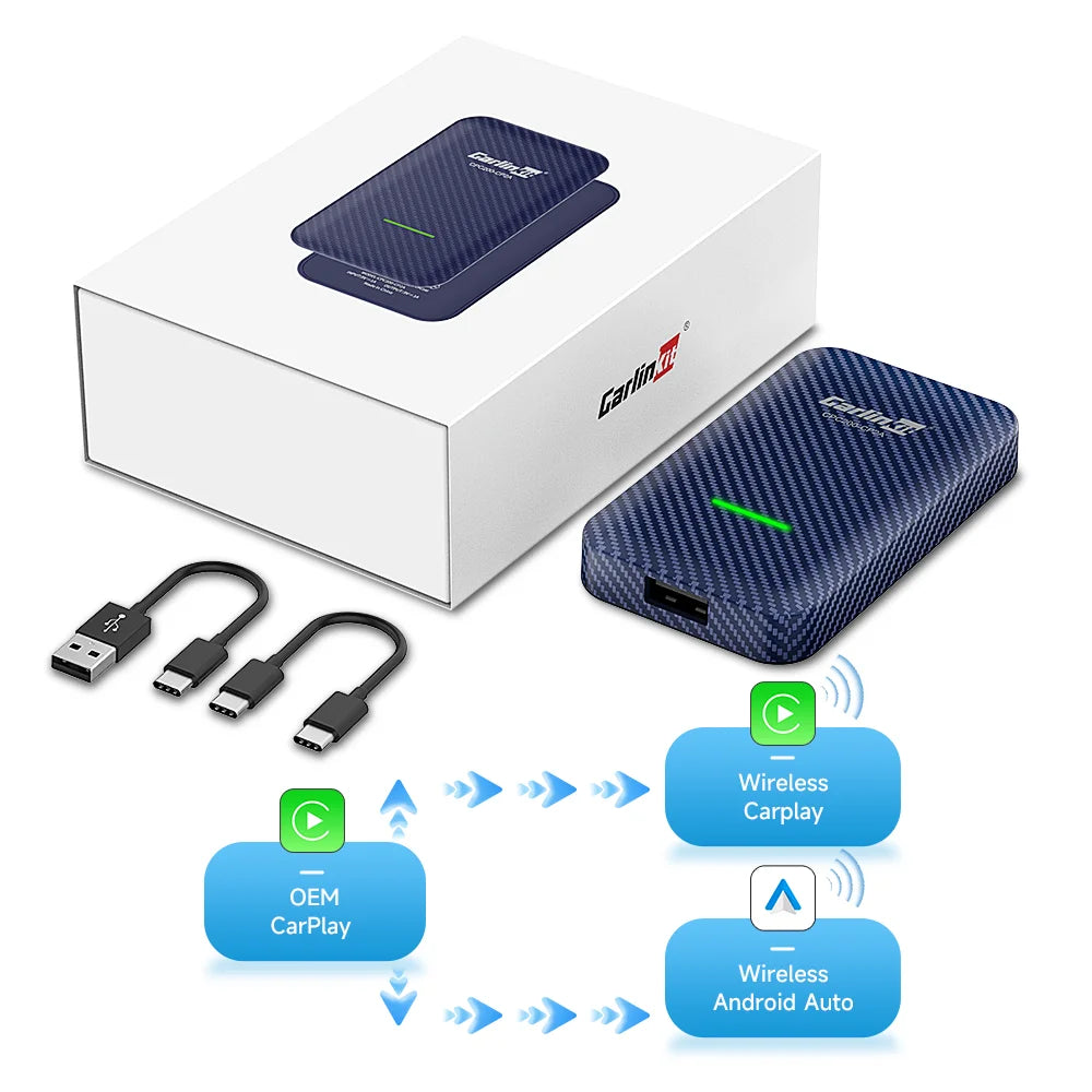 CarlinKit 5.0 & 4.0 2-In-1 Wireless Adapter Wireless CarPlay & Android Auto 2.4G&5Ghz WiFi Bluetooth Auto Connect Plug and Play