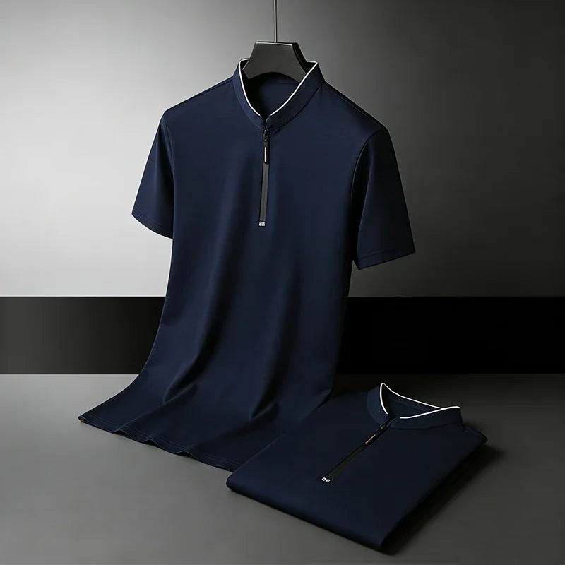 Men's Half-Zip Polo Shirt - Stand Collar Slim Fit, Business & Casual