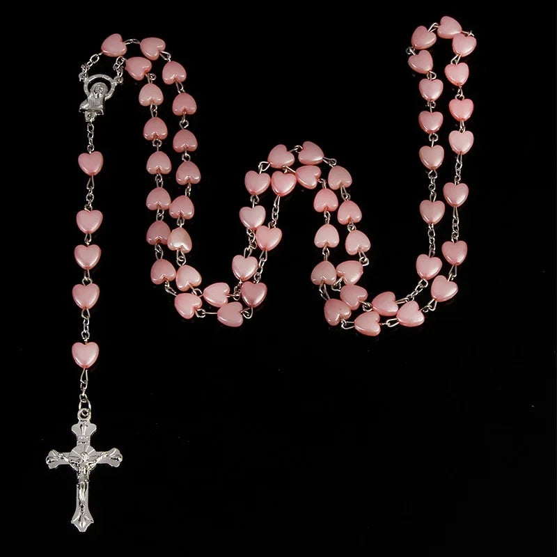 Catholic Porcelain White Love Rosary Prayer Car Ornament Mary Blessing Rosary Prayer Porcelain White Heart-shaped Beads