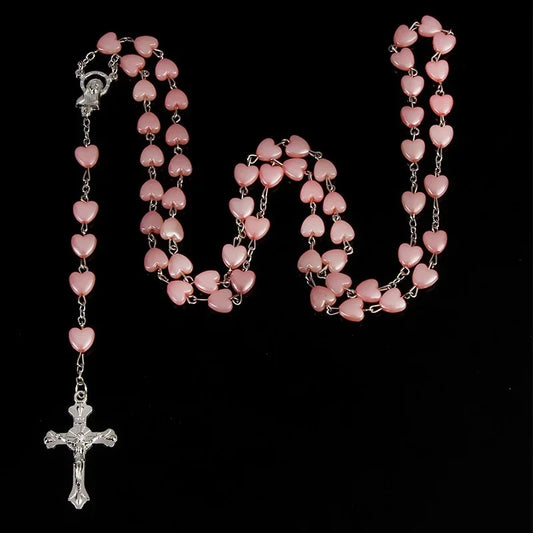 Catholic Porcelain White Love Rosary Prayer Car Ornament Mary Blessing Rosary Prayer Porcelain White Heart-shaped Beads