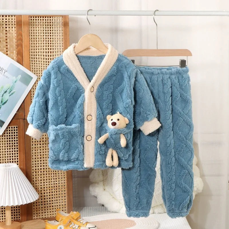 Kids Coral Fleece Pajama Set - Thick Winter Loungewear for Boys and Girls - photo 4