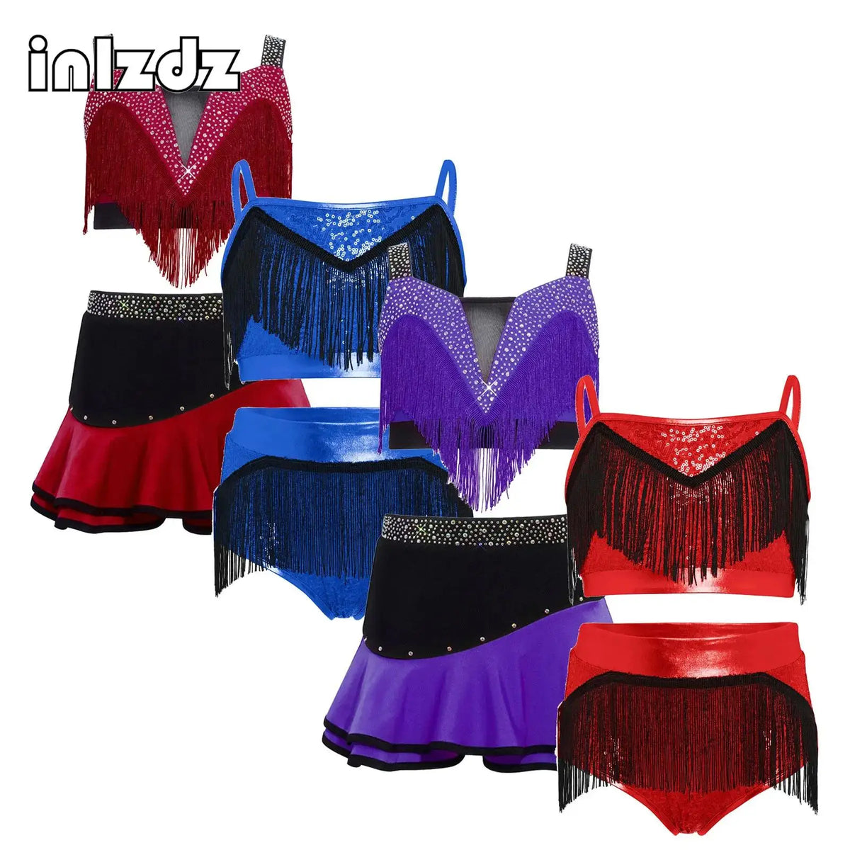 Girls fringe top and skirt Latin dance set