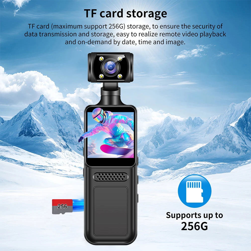 4K Mini Action Camera — 180° Rotating Wearable Sports Cam