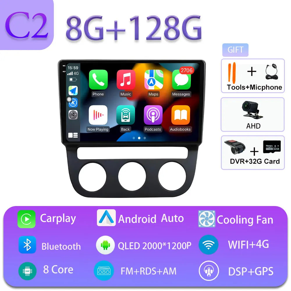 Android Car Stereo for VW Golf Mk5, Jetta GLI, Rabbit 1K (2006–2010) — CarPlay, Android Auto, GPS, 4G, WiFi