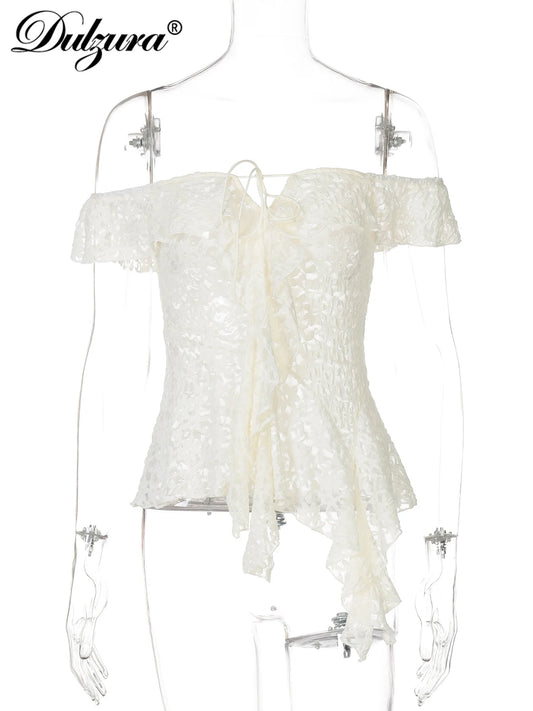 Women's Off-Shoulder Backless Lace Top - Y2K Party Outfit - photo 6
