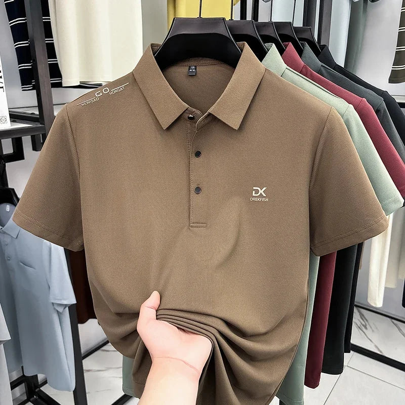 Men's Polo Tee - Chest Embroidery, Seamless Breathable Stretch