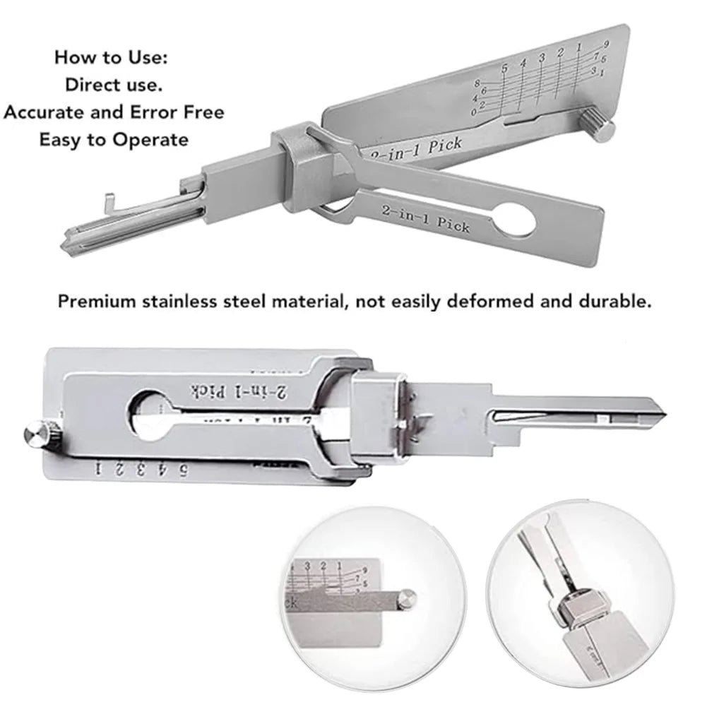 SS001 Key Decoder Stainless Steel Lock Key Precision Hook Pick Set Maintenance Repair Tool Unlocking Engineering Multi-function