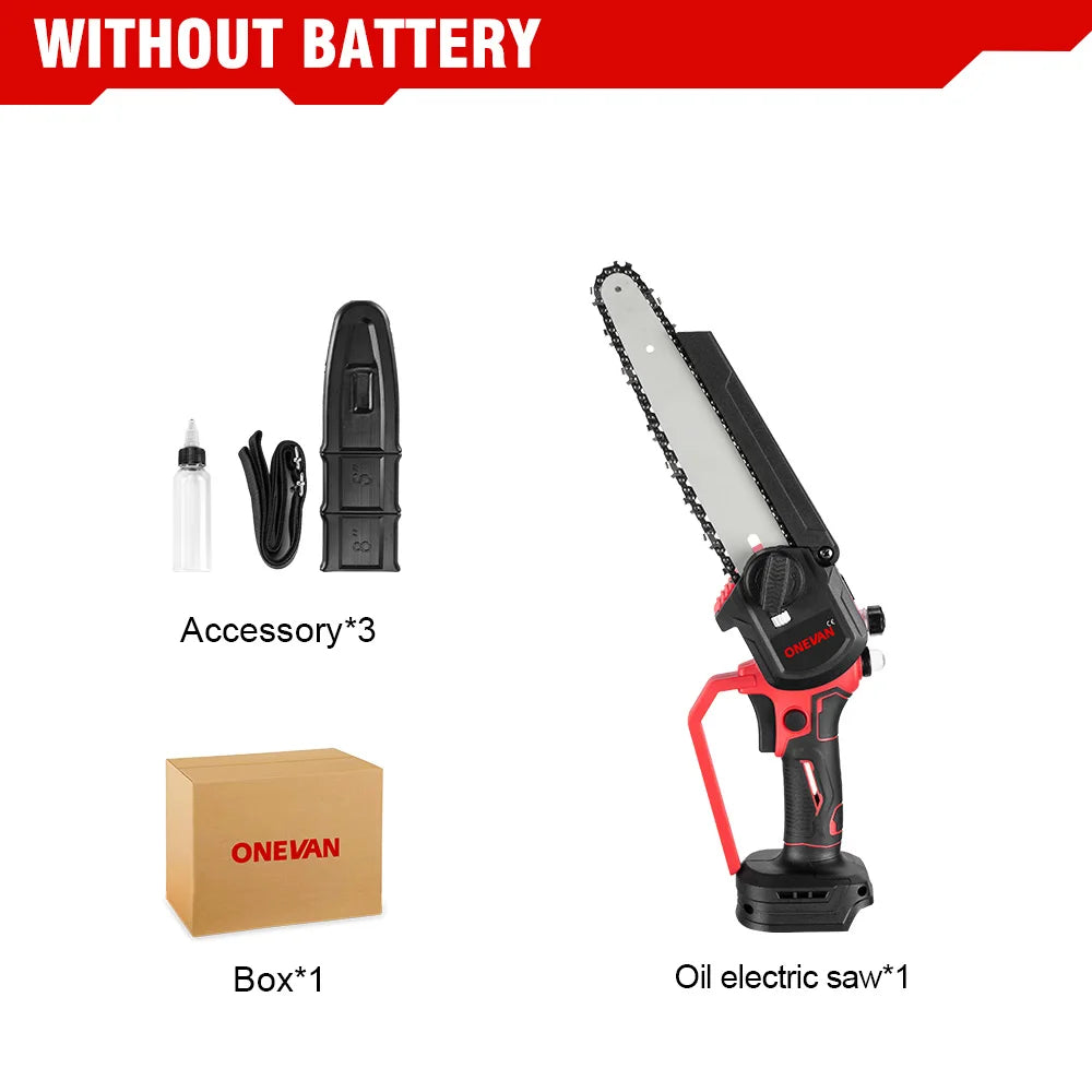 ONEVAN 4500W 8 Inch Brushless Electric Saw Chainsaw With Oil Spray Rechargeable 45000RPM Woodworking Tool For Makita Battery Pin