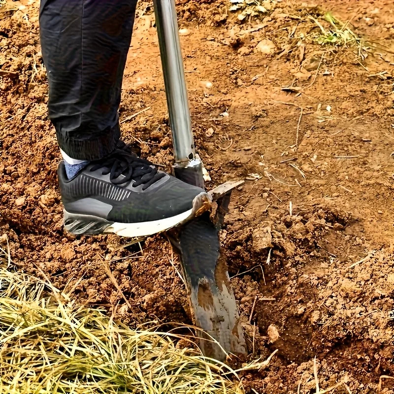 Heavy-Duty Manganese Steel Garden Spade - Reinforced Blade, Hardened Edge, Solid Wood Handle. No Electricity Needed.