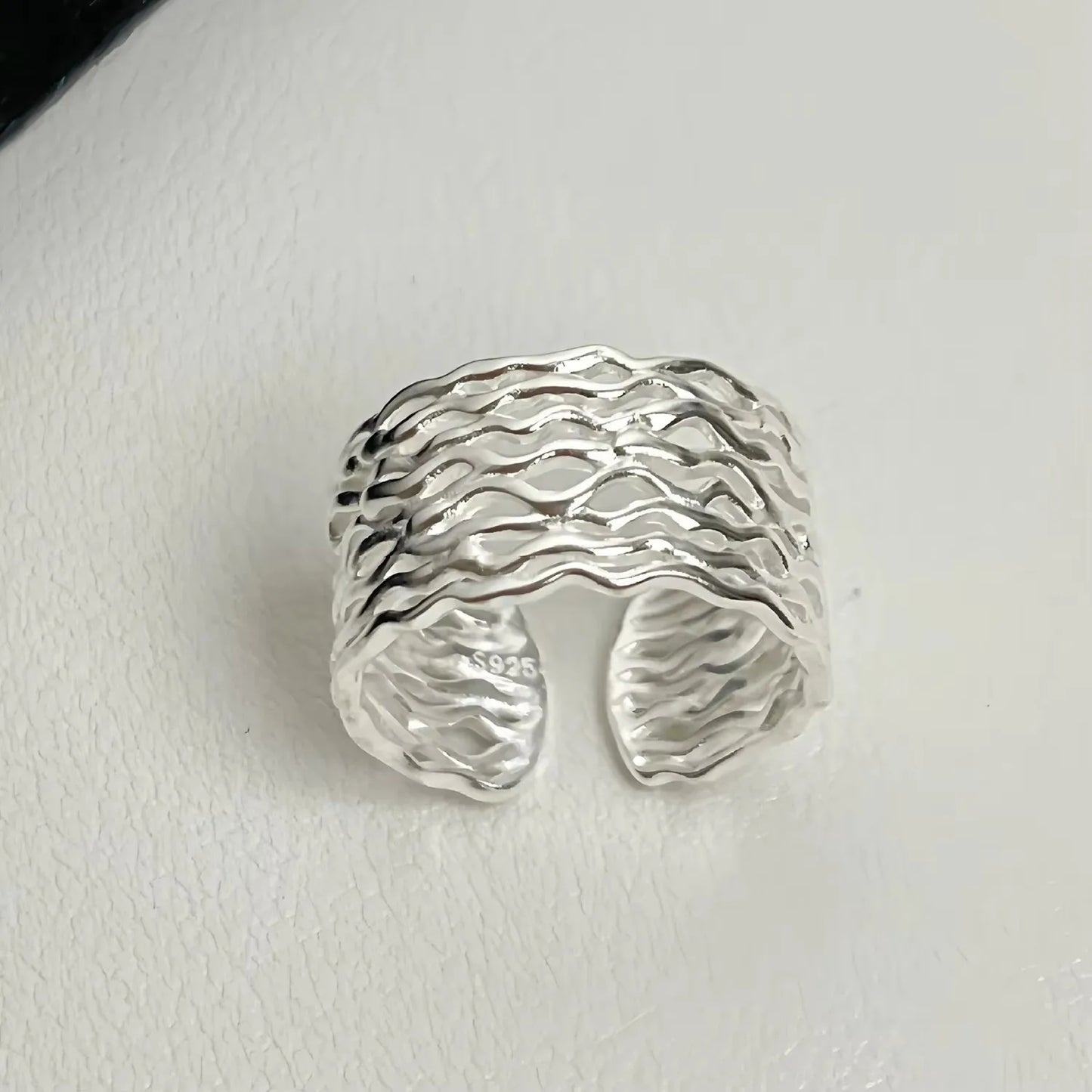 PANJBJ 925 Sterling Silver Hollow Out Rings For Women Three Layered Cross Punk Irregular Vintage Jewelry Gift Dropshipping