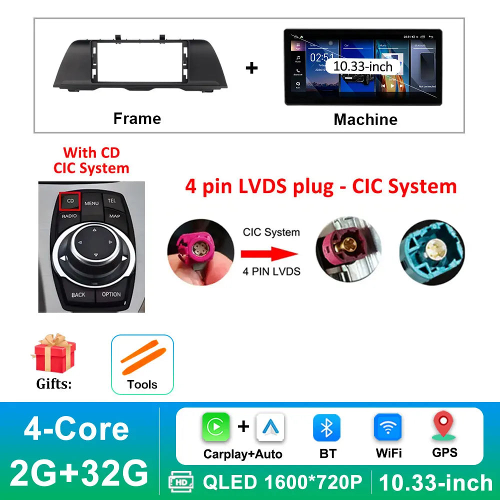 Android 16 Wireless Carplay Car Radio Multimedia Player for BMW 5 Series F10 F11 2010 - 2017 CIC NBT System QLED Screen GPS WiFi