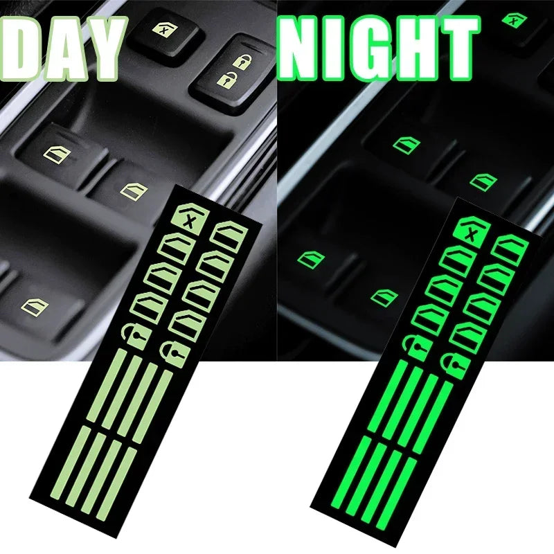 18Pcs/set Luminous Car Window Button Sticker Car Door Window Lift Button Stickers Night Fluorescent Decals Car Interior Sticker