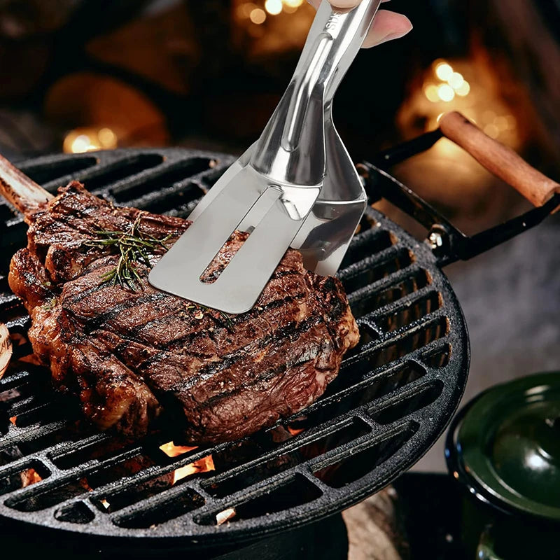 10-Inch Stainless Steel Steak Tongs: Multi-Purpose Food Clip for Grilling, Serving & Cooking