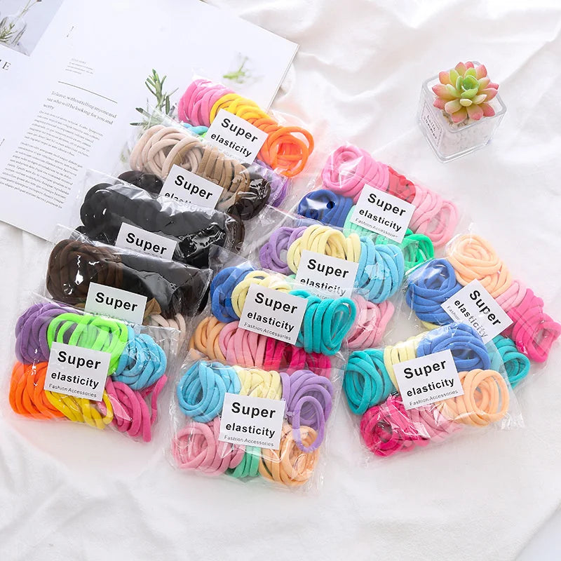 50pcs Black Elastic Hair Band Leagues Ties Colets Scrunchies Springs Gum Accessory For Girl Women No Damage Pigtails Holder Set
