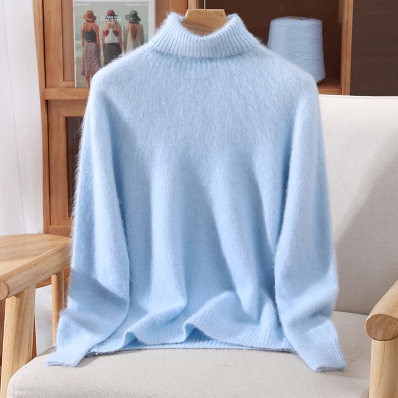 Women's High Collar Knit Sweater, Thick Pullover