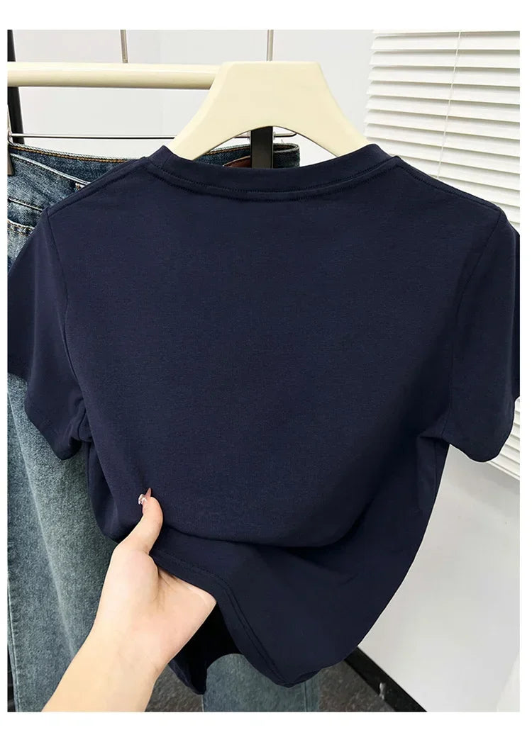 Women's solid short sleeve tee, casual Y2K — view 11 of 20