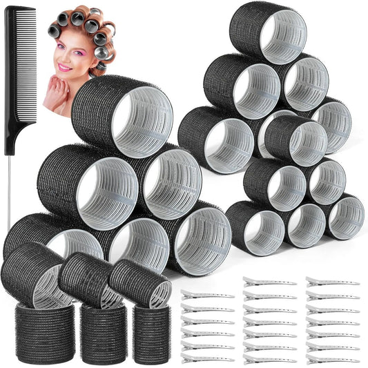 18-Piece Plastic Hair Curling Rollers Set - Mixed Sizes for DIY Styling