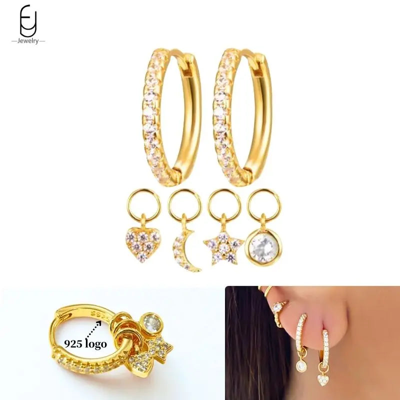 925 Sterling Silver Crystal Drop Earrings for Women - Heart & Flower Studs