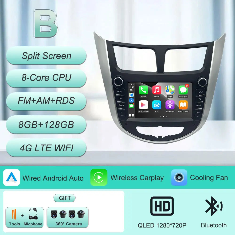 7" Android Car Radio for Hyundai Solaris Accent Verna 2010-2016 Wireless CarPlay Android Auto GPS WiFi BT FM Touch Screen Stereo