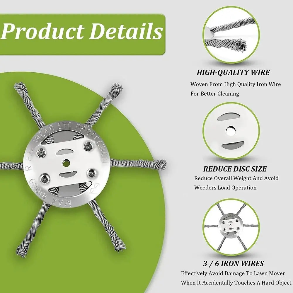 1Pcs 6 inch Universal Weed Brush Head Steel Wire Wheel Grass Trimmer Head Removal Moss Rust Lawn Mower Grass Trimmer Heads