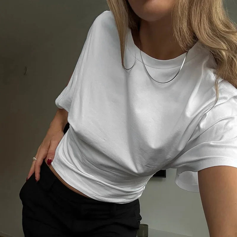 Fashion Casual Solid Gray Cropped T-shirt 2026 Woman Clothes O-neck Corset Tops Streetwear Girls Spring Summer Short Tee Shirts
