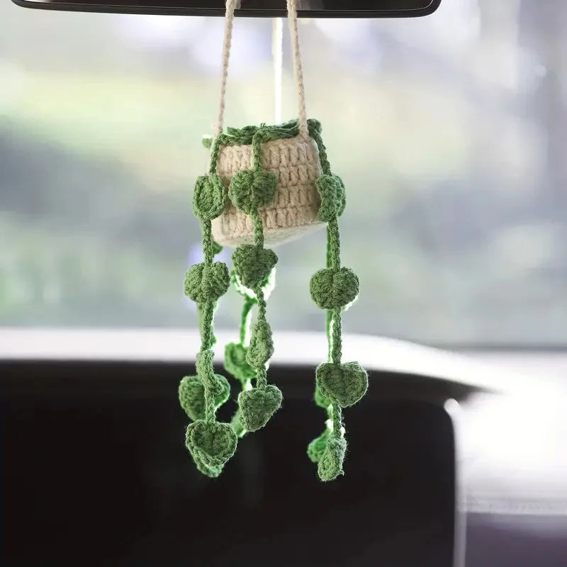 Handmade Crochet Car Styling Plants Succulent Car Plant Ornamentos Decoration Interior Accersories Cute Gift for Women