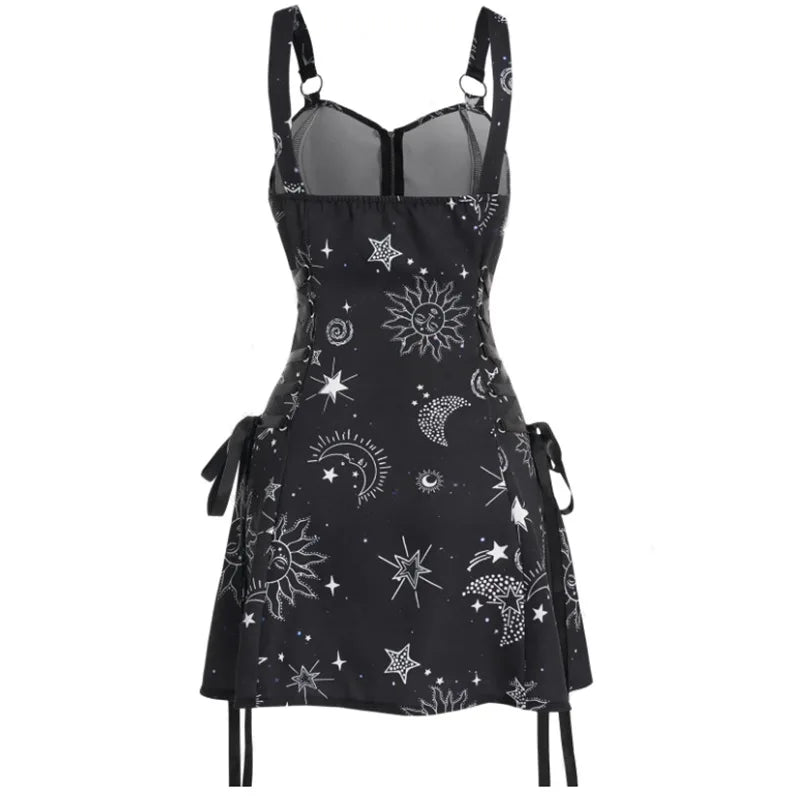Dark Gothic Women Plaid Dress High Waist Bodycon Vintage Punk Harajuku Lolita Sleeveless Streetwear Y2K Sexy A-Line Mini Dresses