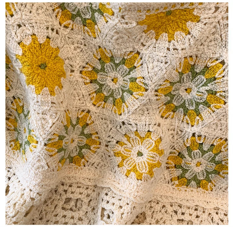 Granny Square Top Crochet Knit Hollow Out Embroidery Lace Square Neck Blouse Summer Women Teengirl Fairycore Outfit