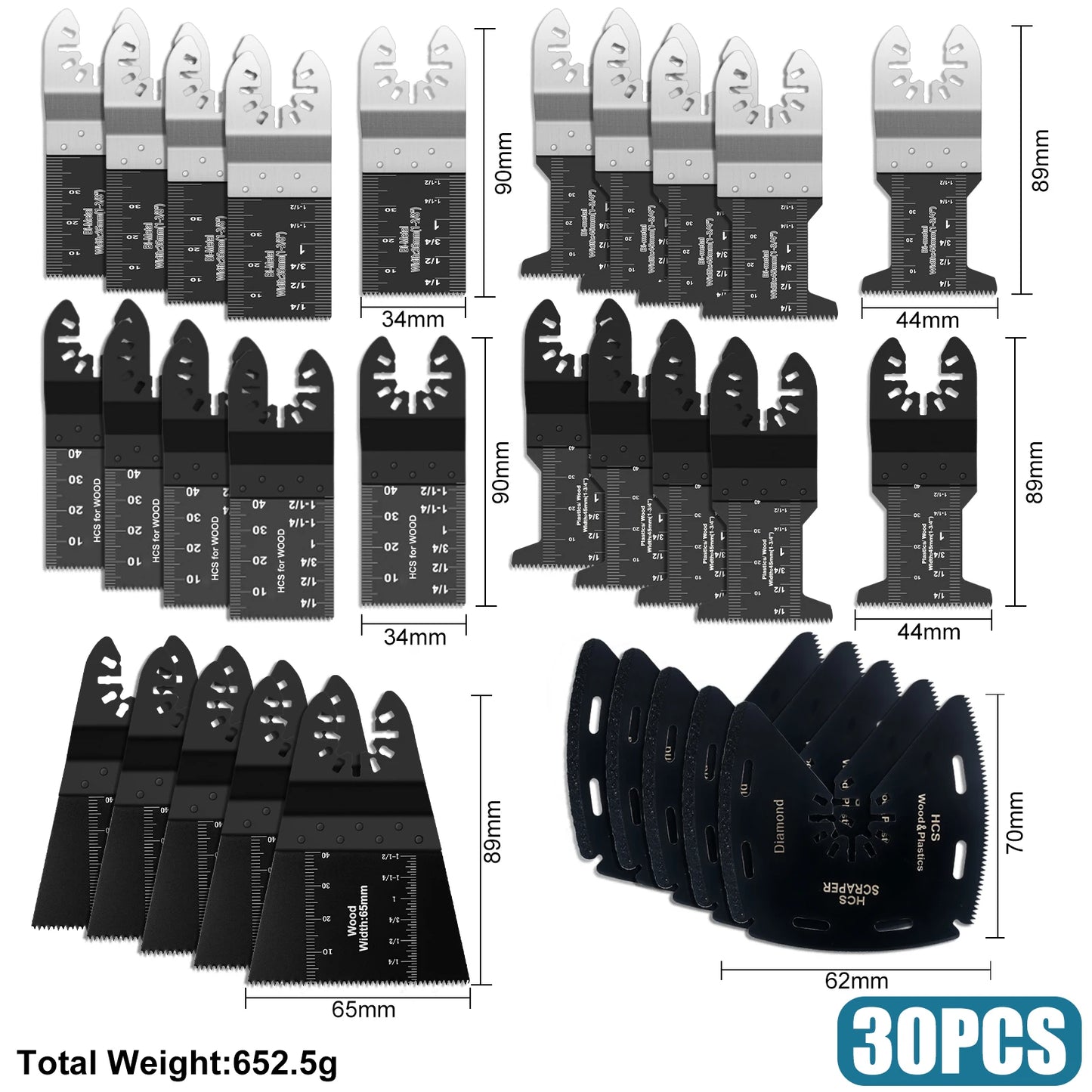 Japanese Tooth Carbide Oscillating Saw Blade Kit 10-39Pcs Arc Edge Oscillating Multitool Blades Precise Cut for Wood PVC Iron