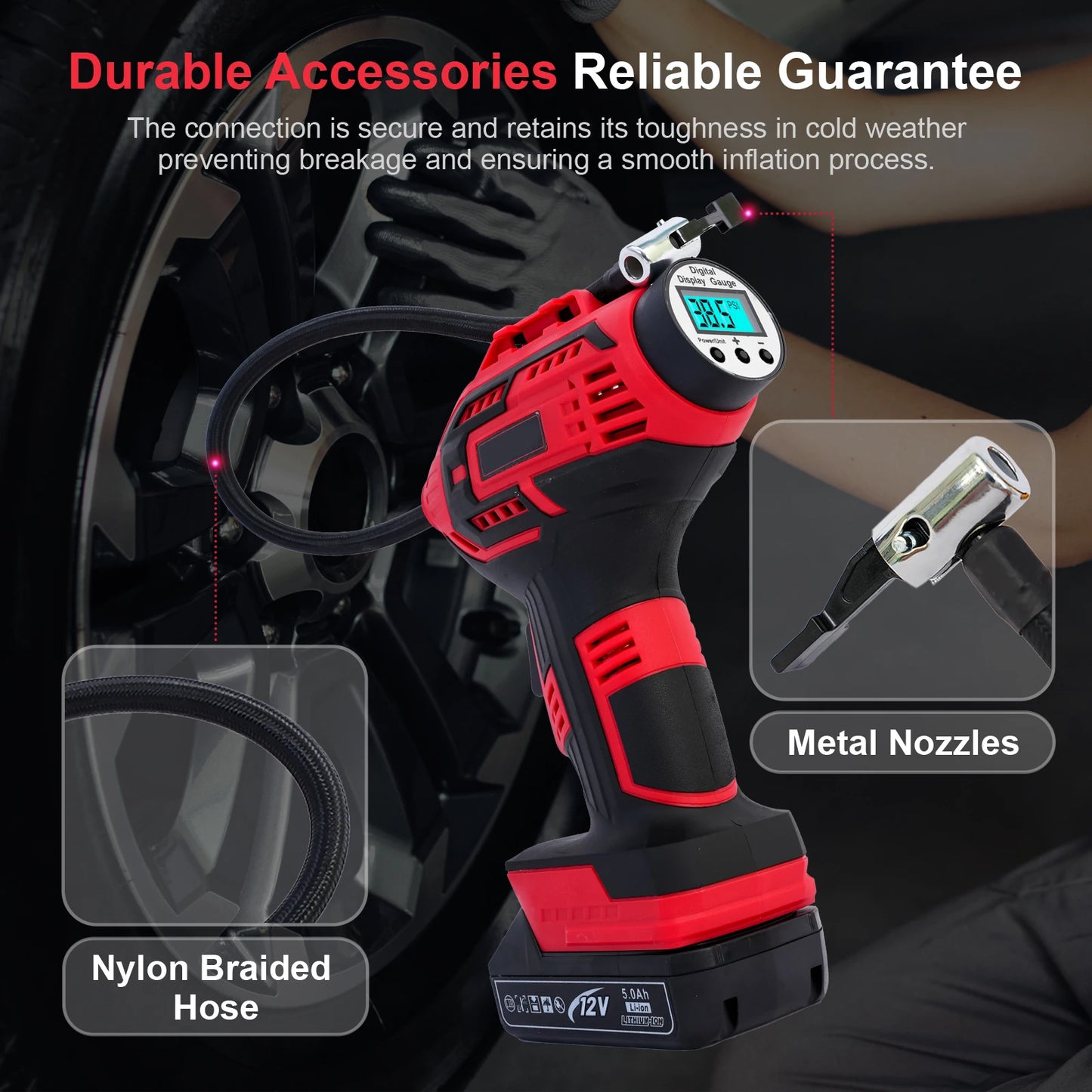 Air Compressor 20V Car Tire Inflator Air Pump Portable 12V Car Adapter Digital Display for Car Motorcycle Bicycle Tires Balls