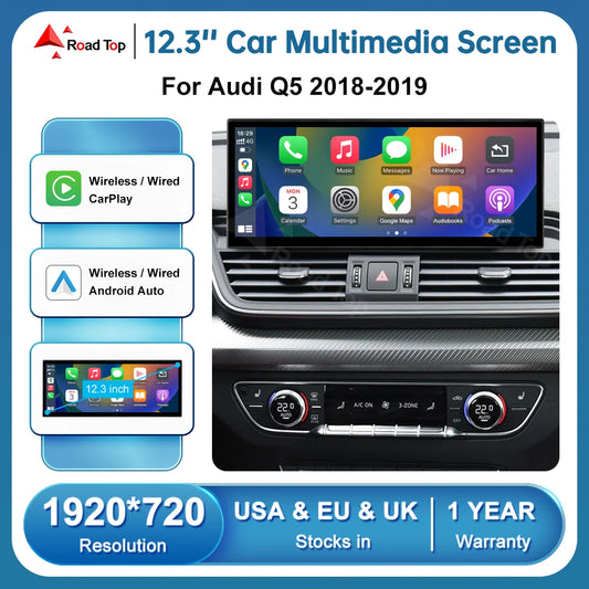 12.3" Linux Touchscreen for Audi Q5 (2018–2019) — Wireless CarPlay, Android Auto, AirPlay