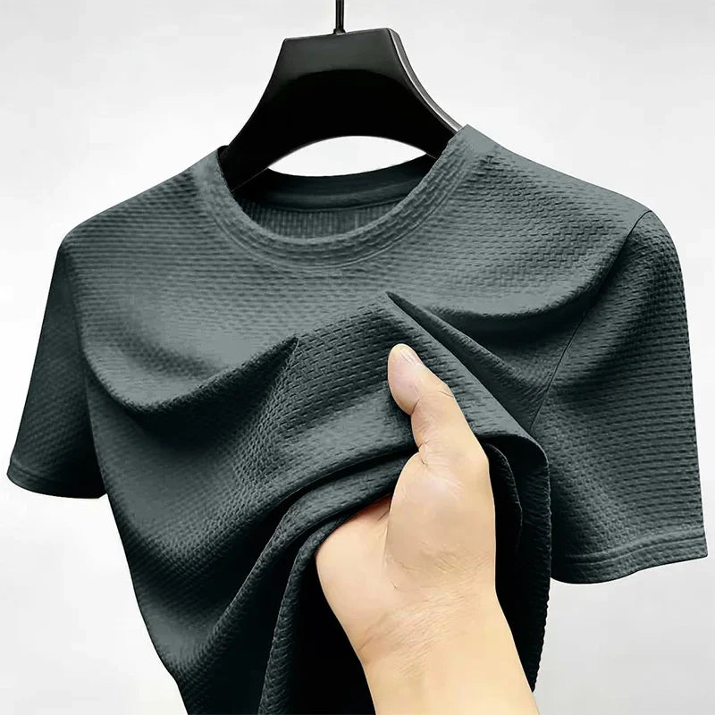 Men's Waffle Jacquard Tee - Crew Neck, Cooling Breathable Knit