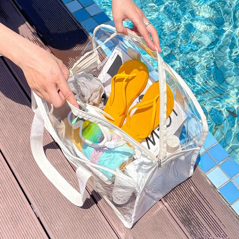 Swimming Bag Transparent Waterproof Beach Travel Storage Handbag Dry Wet Separation PVC Handbag Woman Large Capacity Beach Bag