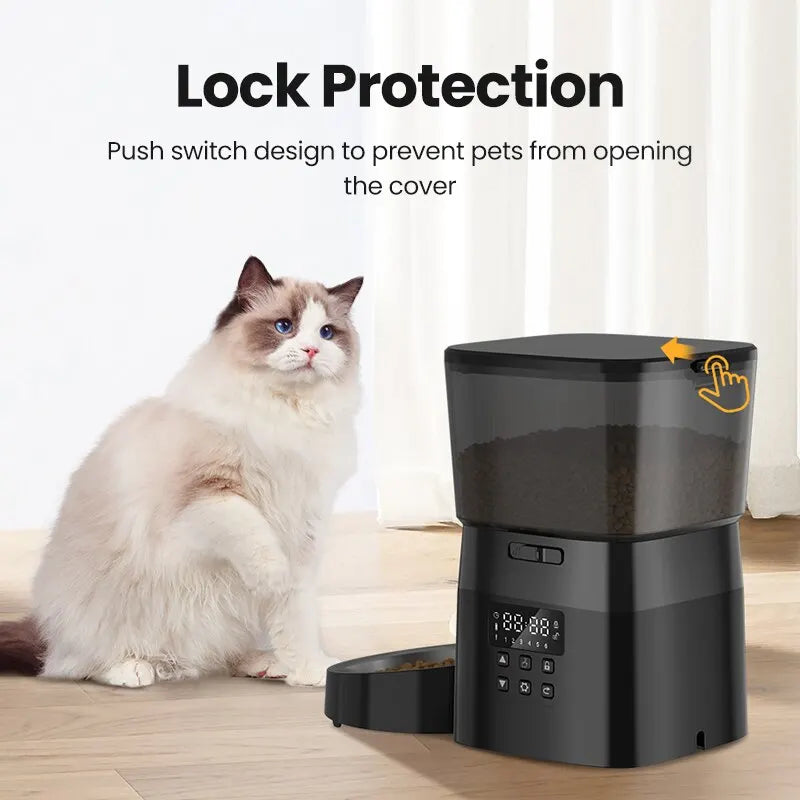 ROJECO Automatic Pet Feeder – 2L Smart Button Control Cat & Dog Food Dispenser | US/EU/KR Plug
