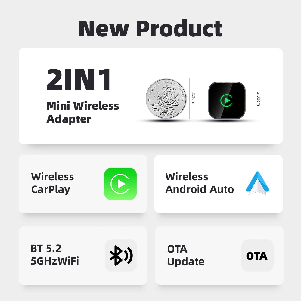EKIY 2in1 Wired To Wireless CarPlay Adapter Android Auto Dongle Smart AI Box High Quality Car Accessories Intelligent System
