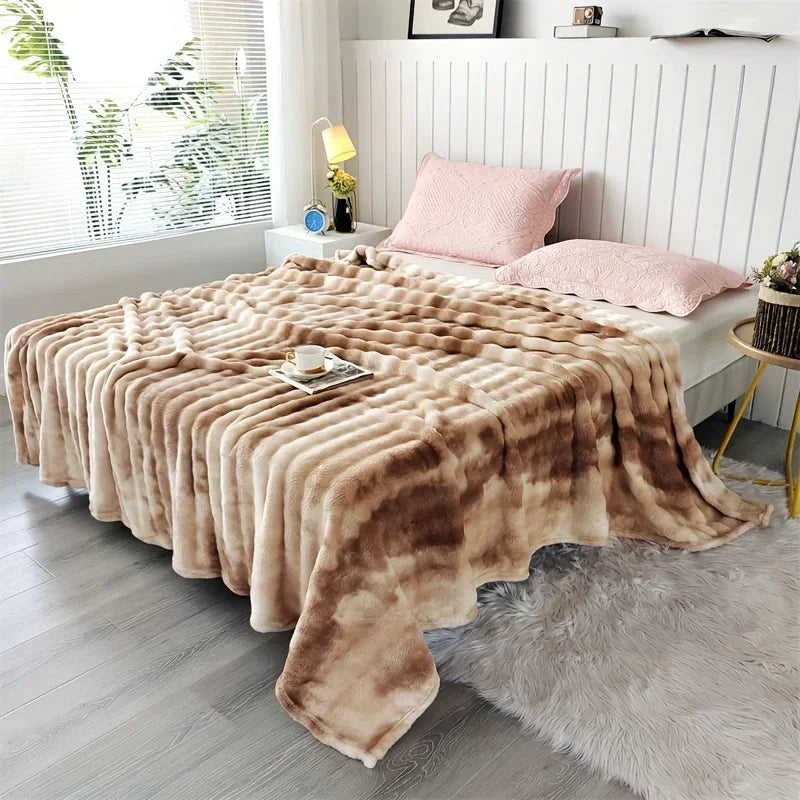 Faux Rabbit Fur Throw Blanket, Thick Plush Bed Blanket
