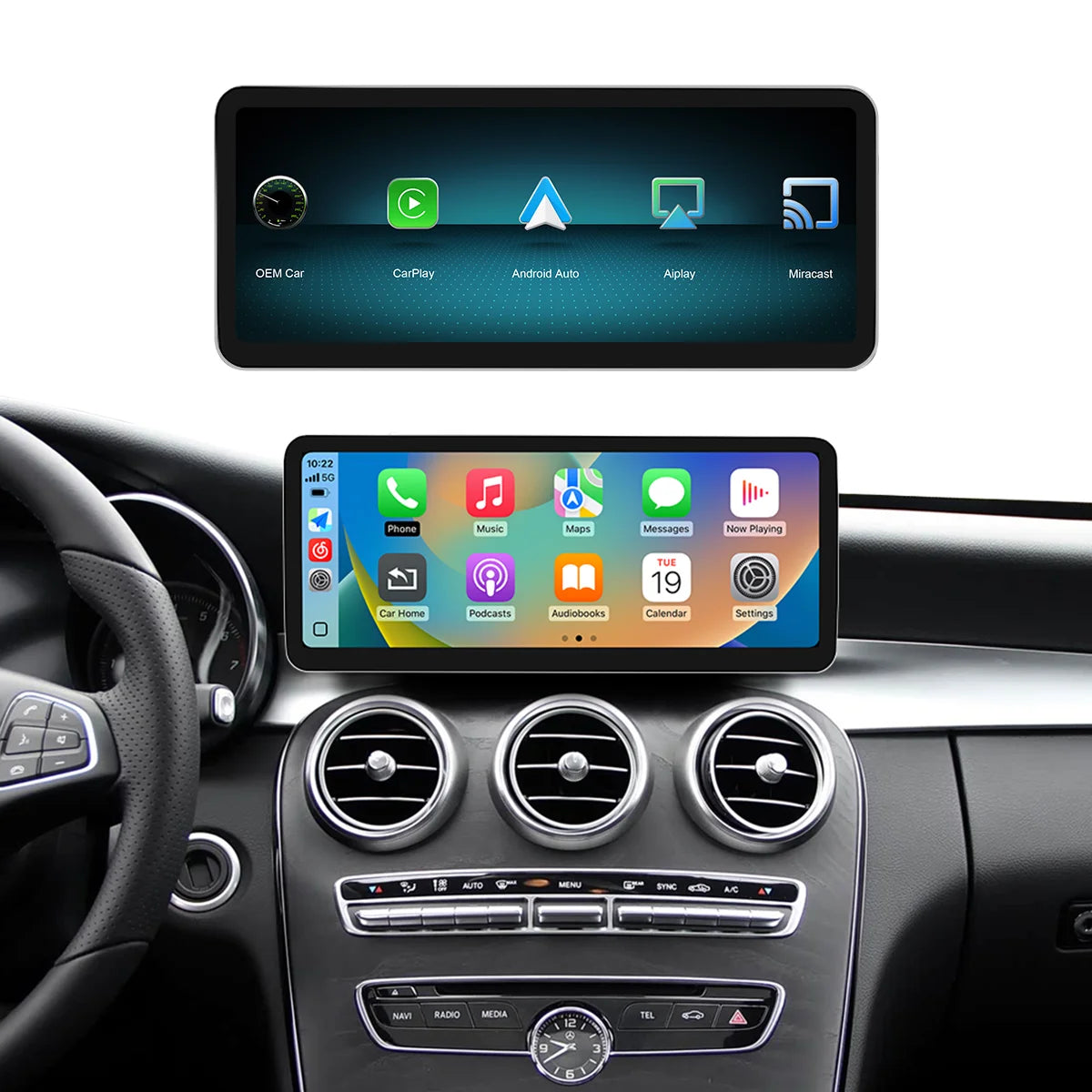 2400×900 12.3“ Ultra-thin Multimedia Touchscreen Wireless CarPlay Android Auto For Mercedes-Benz W205 X253 GLC C Class Airplay