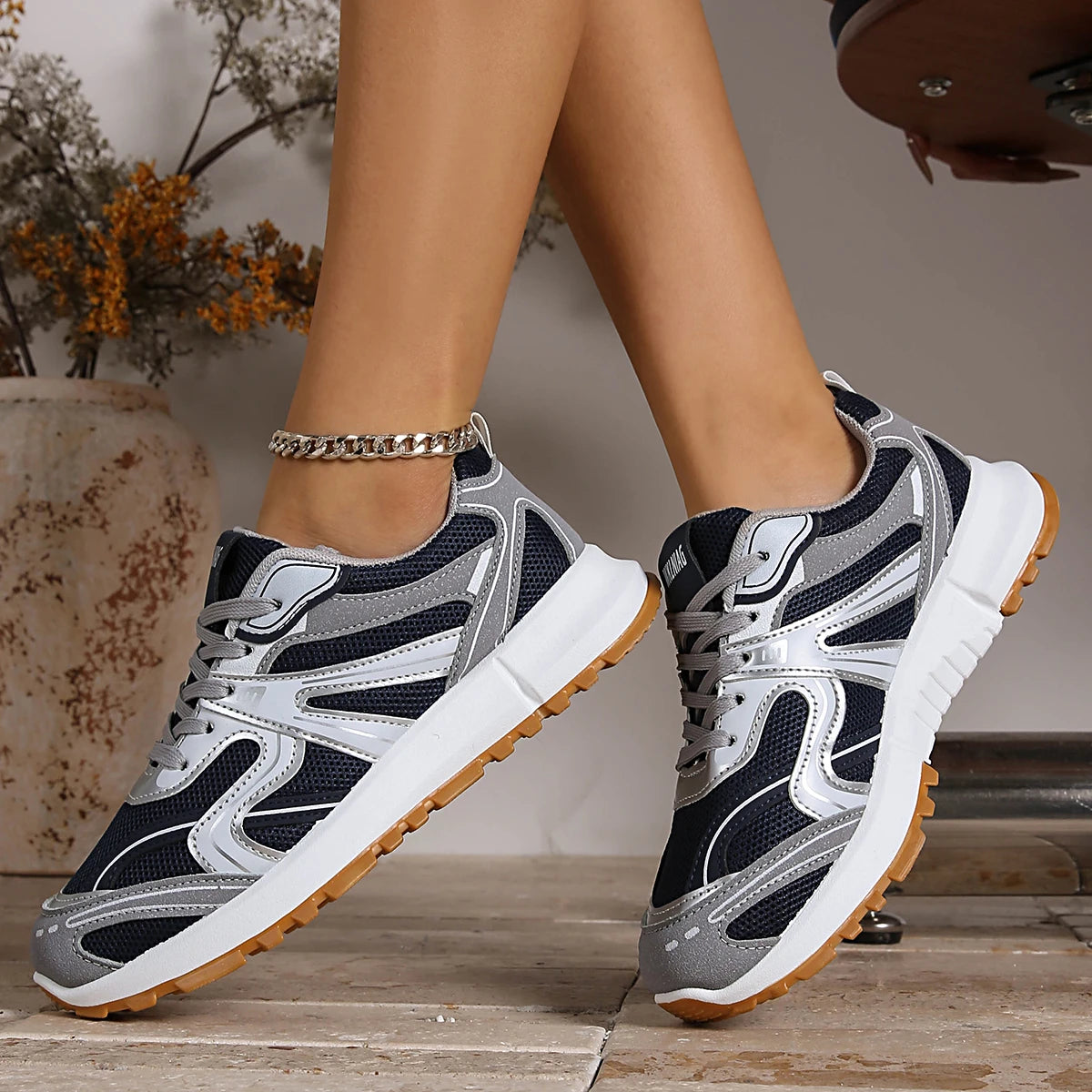 Designer Casual Sneakers for Women — Anti-Slip Flat Lace-Up Walking Shoes