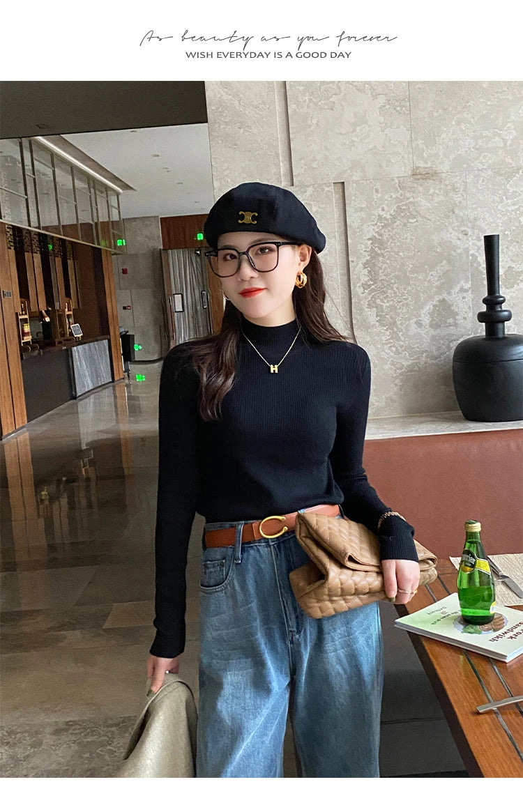 Women's Mock Neck Knit Sweater, Slim Basic Pullover