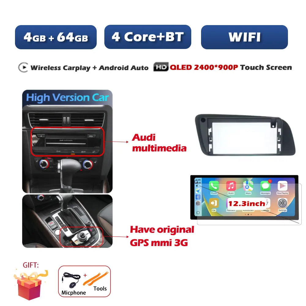 Car Stereo with Apple CarPlay & Android Auto, Compatible with Audi Q5 (2009-2017)