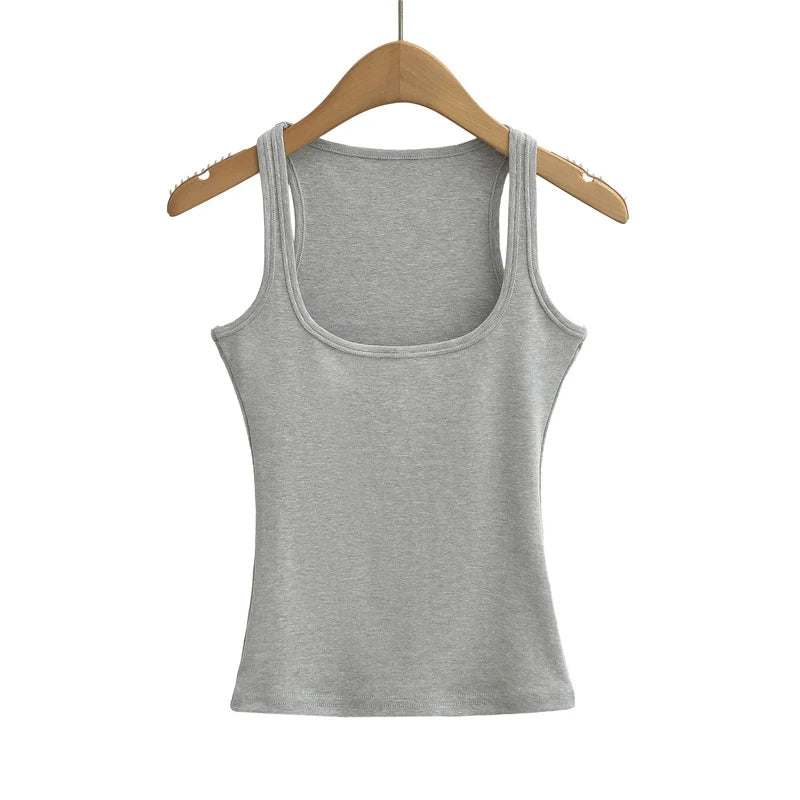 Summer U-neck Sculpted Square Neck Tank Top for Women New 2025 Fashionable Sleeveless Top