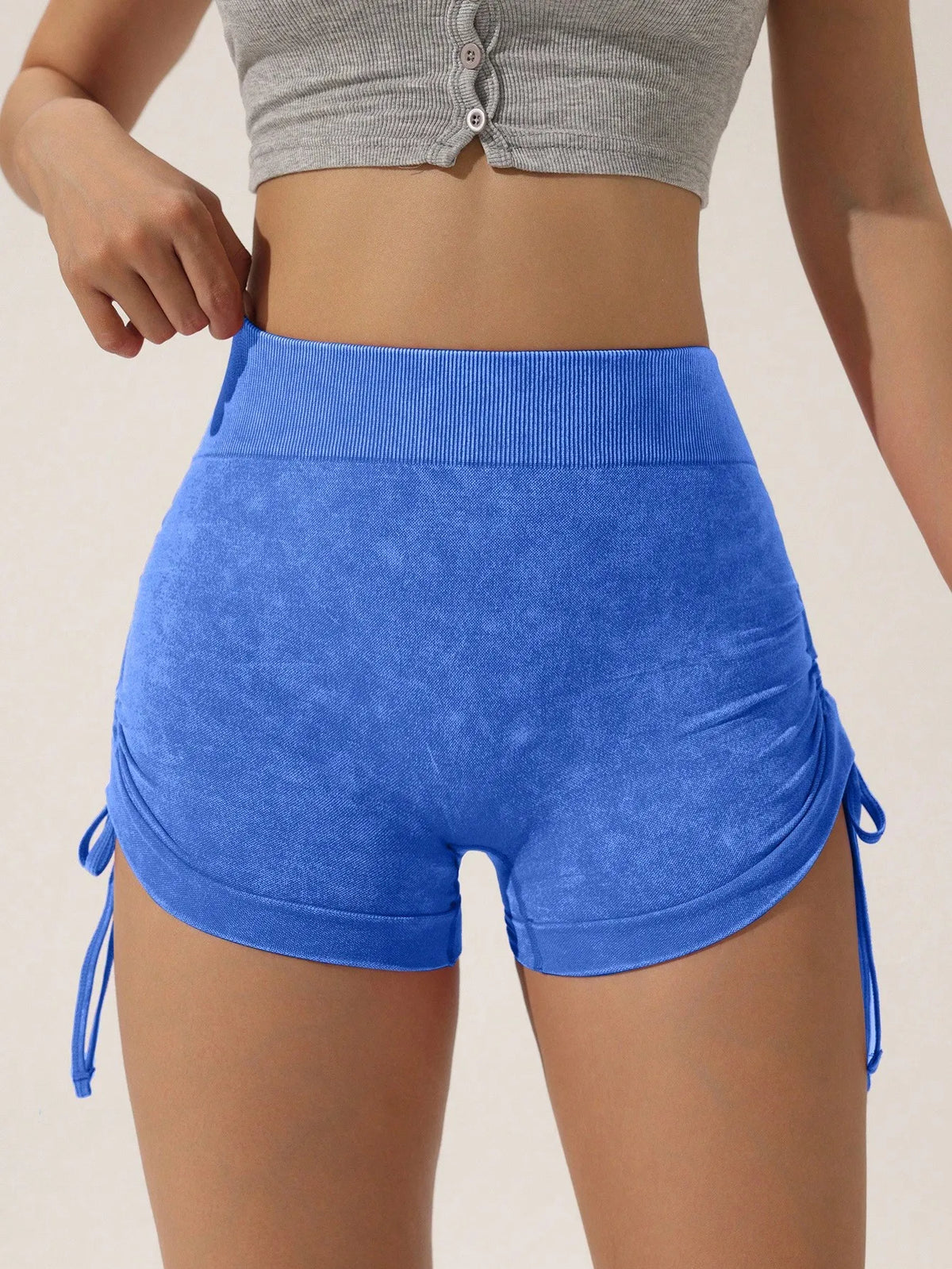 Drawstring frosted shorts for women, peach lifting buttocks, fitness cycling, three part pants, running sports, frosted shorts