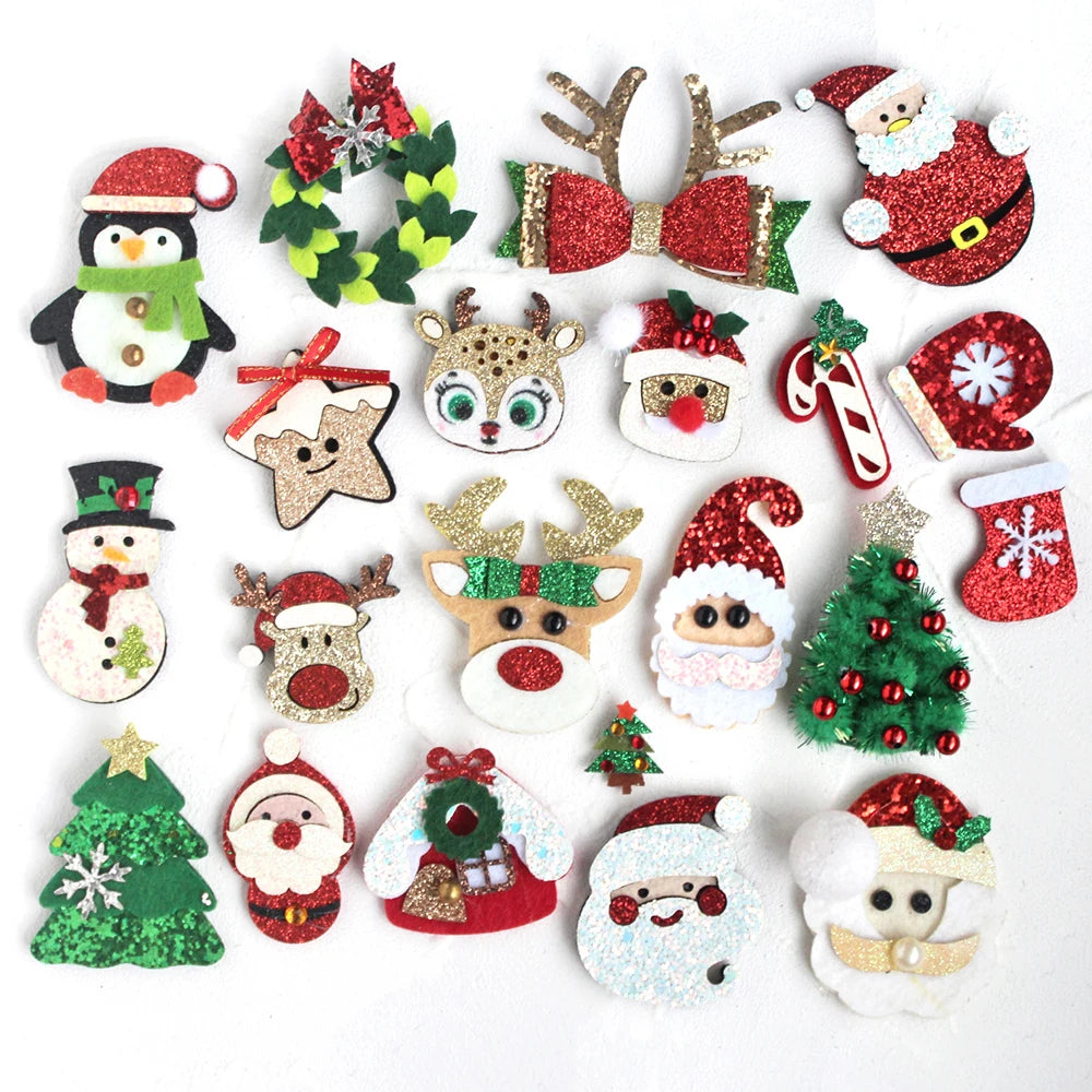 10pcs Glitter Padded Applique Reindeer with Red Nose  for DIY Christmas Hair Clips Bow Accessories Felts Supply Party Decor
