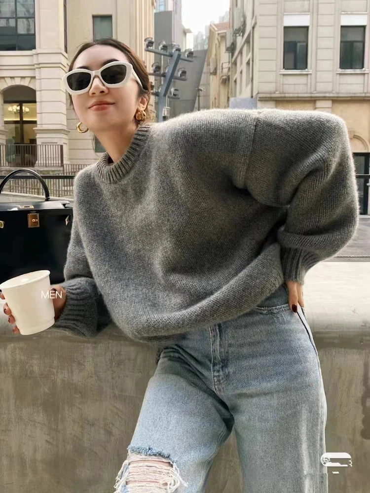 Women's Cashmere Loose Crew Neck Sweater