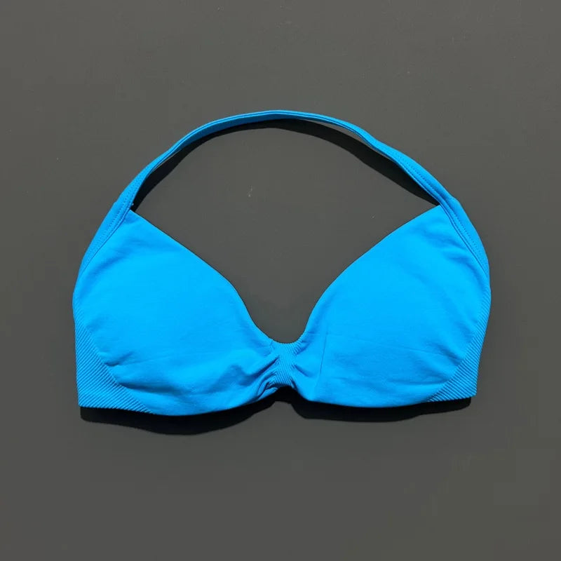 HISTELLO Impacts Strappy Bra Gym Top Women High Support Thin Strap Halter Sports Seamless Bra Scrunch Push-up Workout Yoga Tanks