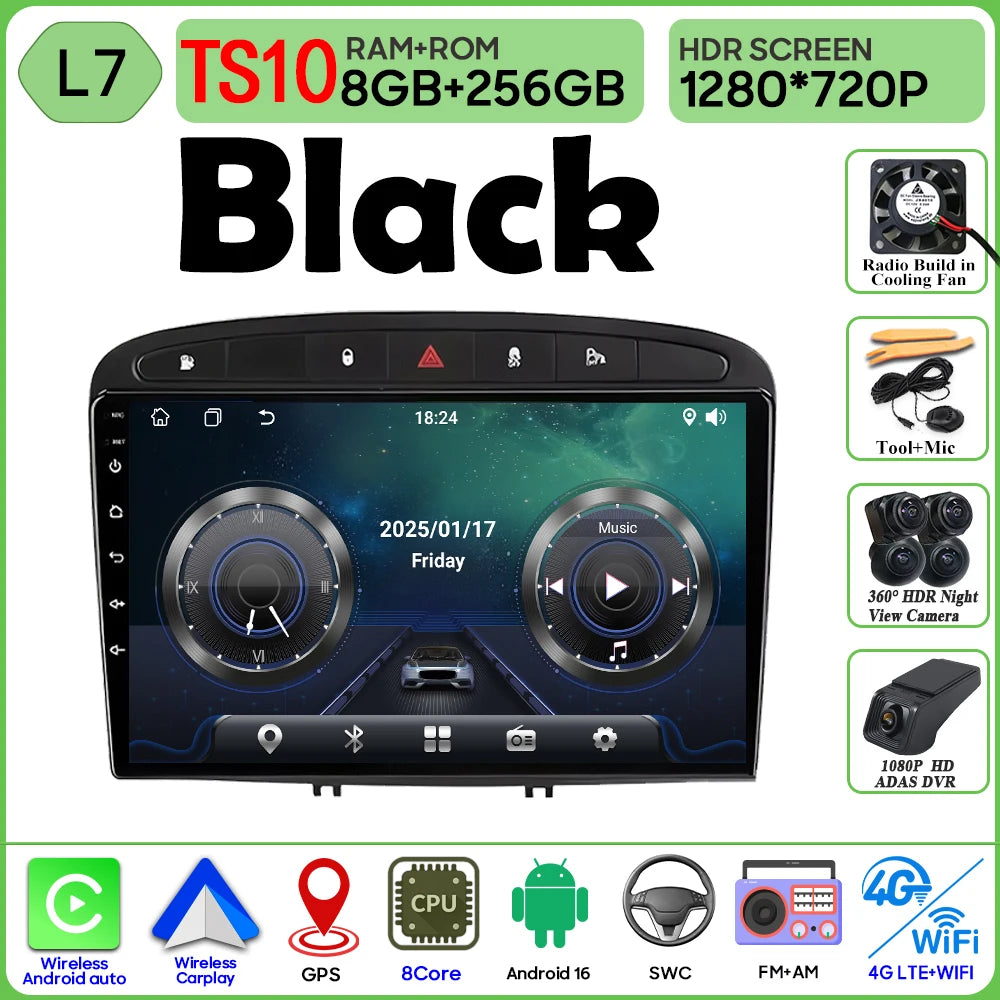 Android 16 Car Radio Player For Peugeot 408 1 2012 - 2020 For Peugeot 308 1 T7 2007 - 2015 Wireless Android Auto Touch Screen 4G